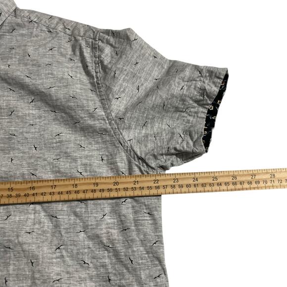 Denim & Flower Mens Large Gray Bird Print Short Sleeve Button Up Shirt Slim Fit - Picture 11 of 11